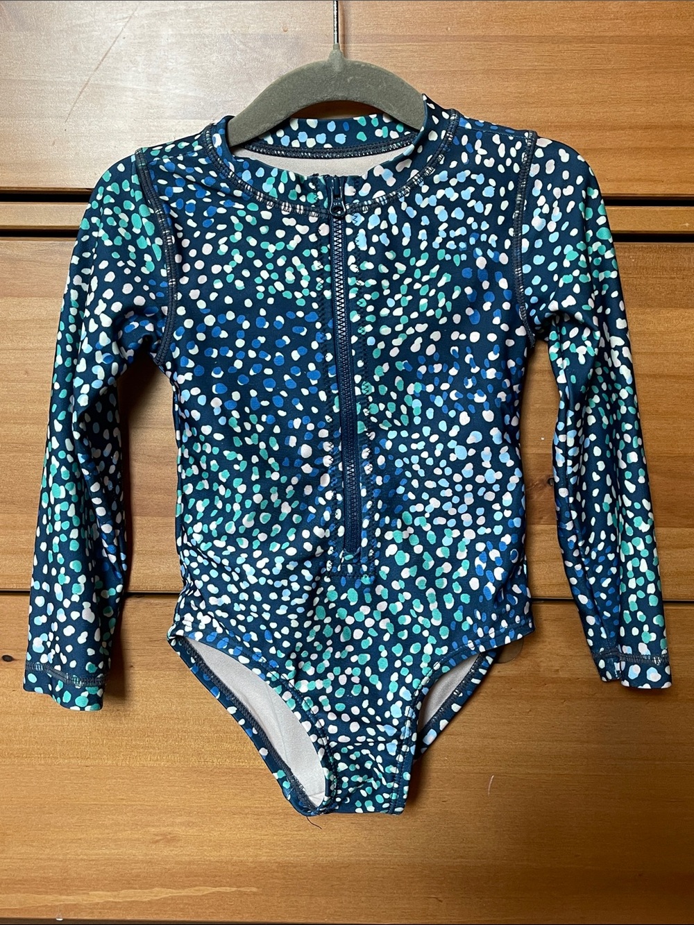 Kids Navy & Aqua Long-Sleeve Zip Front One-Piece Swimsuit